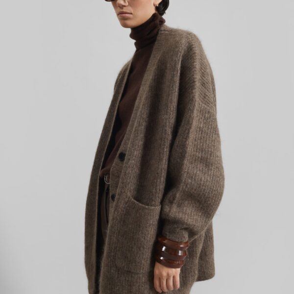 The Frankie Shop Ruhr Oversized Mohair Cardigan - Brown - Oversized Minimalist Knitwear in Brown - Shop at Coveti