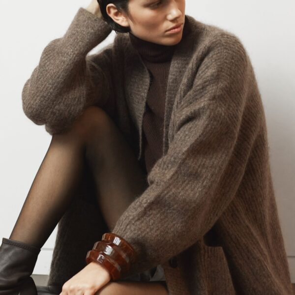 The Frankie Shop Ruhr Oversized Mohair Cardigan - Brown - Oversized Minimalist Knitwear in Brown - Shop at Coveti