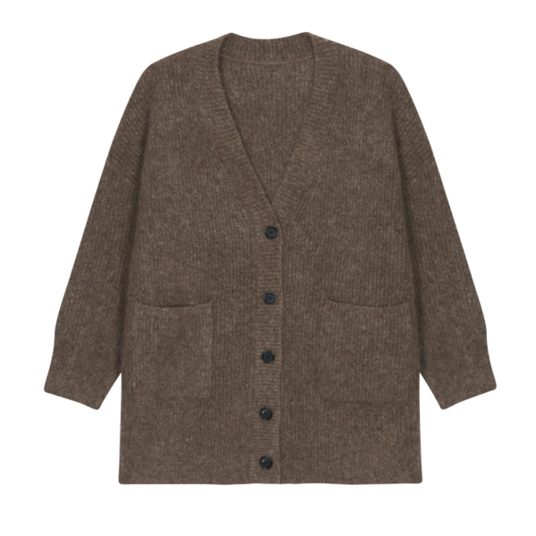 The Frankie Shop Ruhr Oversized Mohair Cardigan - Brown - Oversized Minimalist Knitwear in Brown - Shop at Coveti