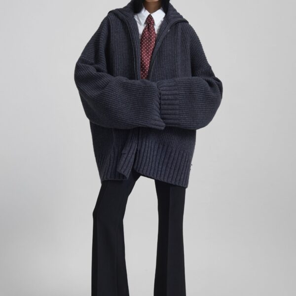 The Frankie Shop Saclay Oversized Zip-Up Cardigan - Charcoal - Oversized Minimalist Knitwear in Blue - Shop at Coveti