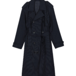 The Frankie Shop Salford Pinstripe Trench - Navy - Oversized Minimalist Coats in Blue - Shop at Coveti