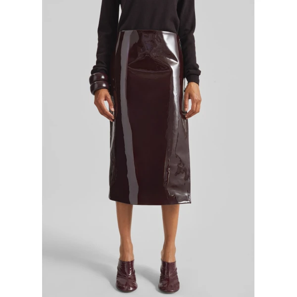 The Frankie Shop Samantha Patent Zip Skirt – Burgundy, view 5