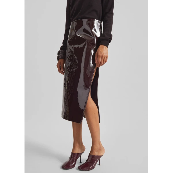 The Frankie Shop Samantha Patent Zip Skirt – Burgundy, view 6