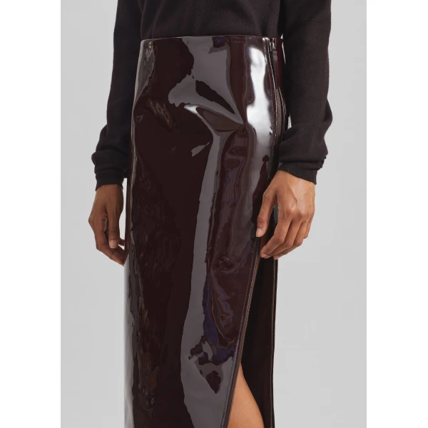 The Frankie Shop Samantha Patent Zip Skirt – Burgundy, view 7