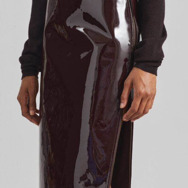 The Frankie Shop Samantha Patent Zip Skirt - Burgundy - Oversized Minimalist Skirts in Red - Shop at Coveti