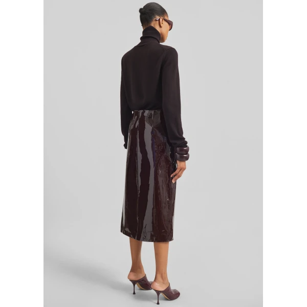 The Frankie Shop Samantha Patent Zip Skirt – Burgundy, view 8