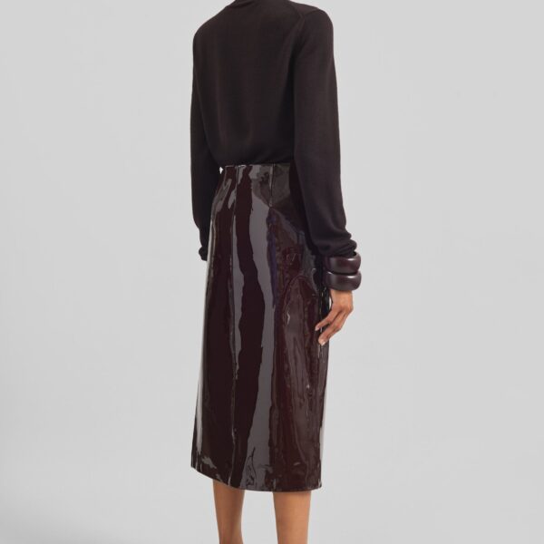 The Frankie Shop Samantha Patent Zip Skirt - Burgundy - Oversized Minimalist Skirts in Red - Shop at Coveti