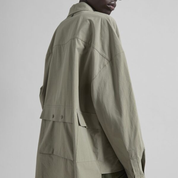The Frankie Shop Sancey Cargo Pocket Shirt - Olive - Oversized Minimalist Tops in Green - Shop at Coveti