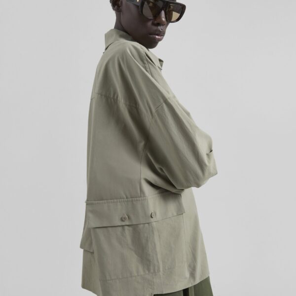 The Frankie Shop Sancey Cargo Pocket Shirt - Olive - Oversized Minimalist Tops in Green - Shop at Coveti