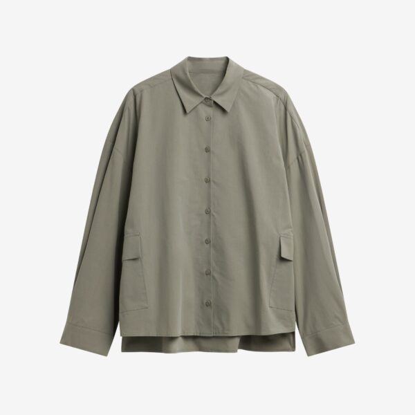 The Frankie Shop Sancey Cargo Pocket Shirt - Olive - Oversized Minimalist Tops in Green - Shop at Coveti
