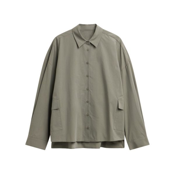 The Frankie Shop Sancey Cargo Pocket Shirt - Olive - Oversized Minimalist Tops in Green - Shop at Coveti