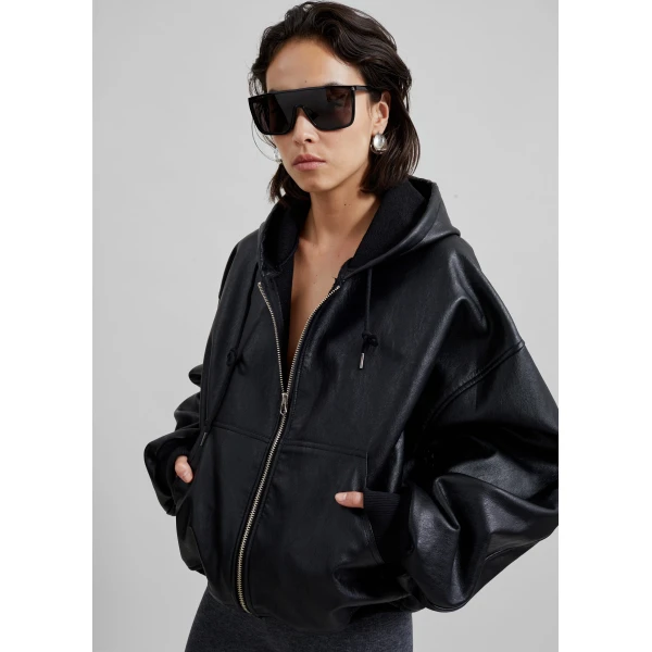 The Frankie Shop Santiago Faux Leather Jacket – Black, view 3
