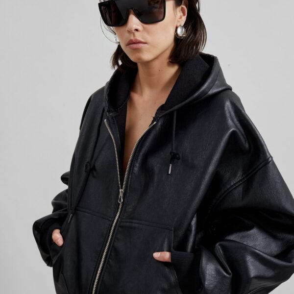 The Frankie Shop Santiago Faux Leather Jacket - Black - Oversized Minimalist Jackets in Black - Shop at Coveti