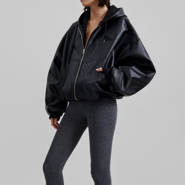 The Frankie Shop Santiago Faux Leather Jacket - Black - Oversized Minimalist Jackets in Black - Shop at Coveti