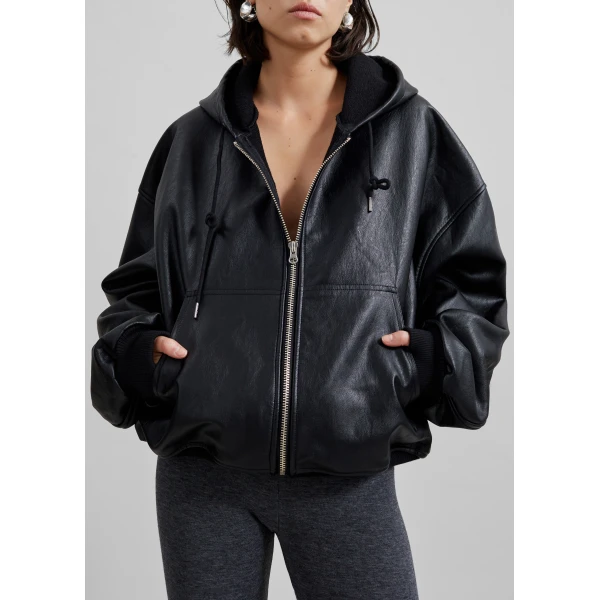 The Frankie Shop Santiago Faux Leather Jacket – Black, view 6