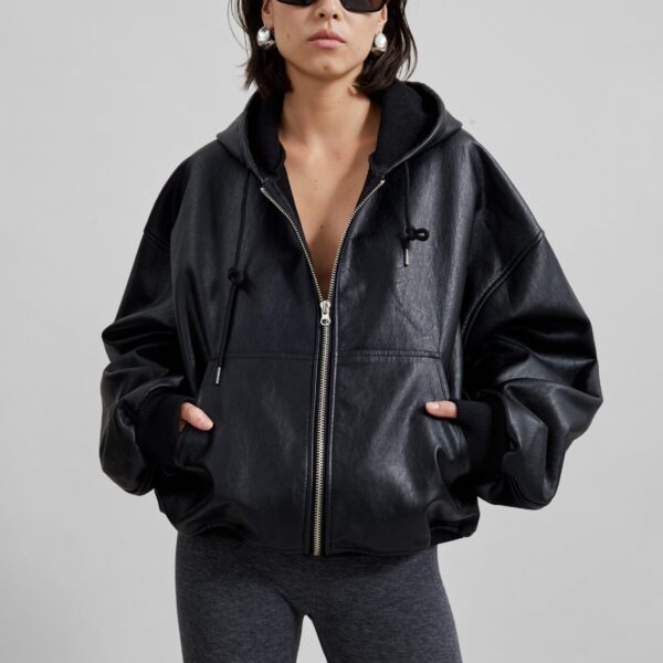 The Frankie Shop Santiago Faux Leather Jacket - Black - Oversized Minimalist Jackets in Black - Shop at Coveti