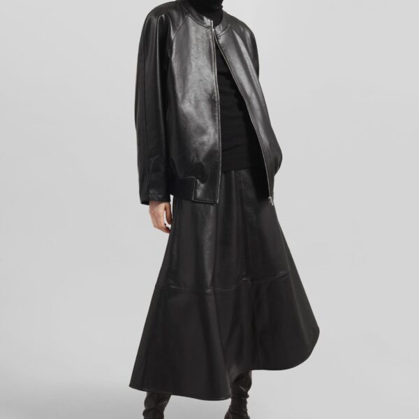 The Frankie Shop Savil Leather Midi Skirt - Black - Oversized Minimalist Skirts in Black - Shop at Coveti