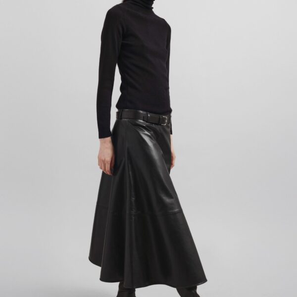 The Frankie Shop Savil Leather Midi Skirt - Black - Oversized Minimalist Skirts in Black - Shop at Coveti