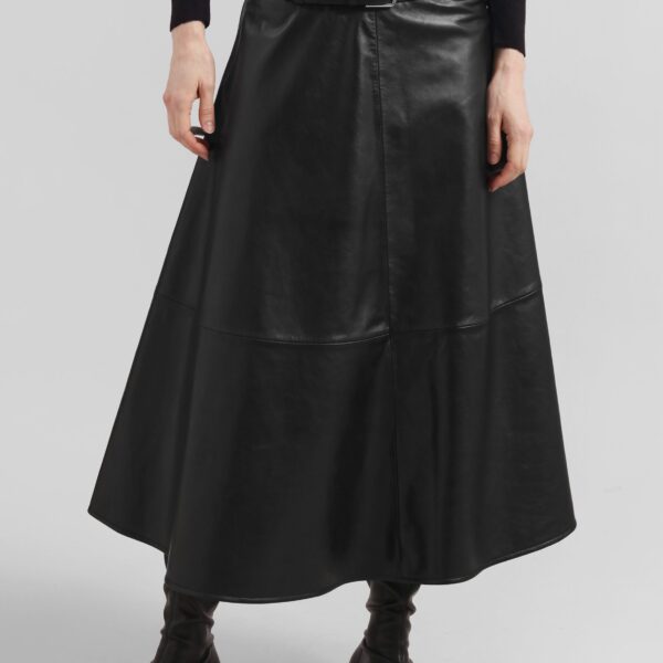 The Frankie Shop Savil Leather Midi Skirt - Black - Oversized Minimalist Skirts in Black - Shop at Coveti