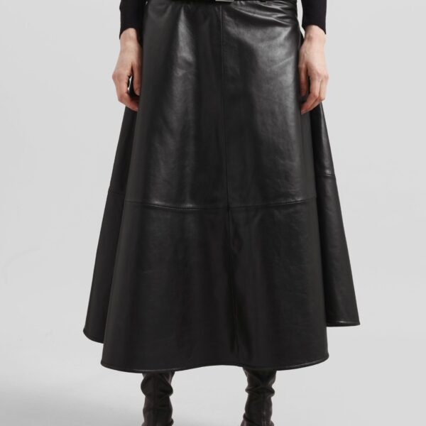 The Frankie Shop Savil Leather Midi Skirt - Black - Oversized Minimalist Skirts in Black - Shop at Coveti