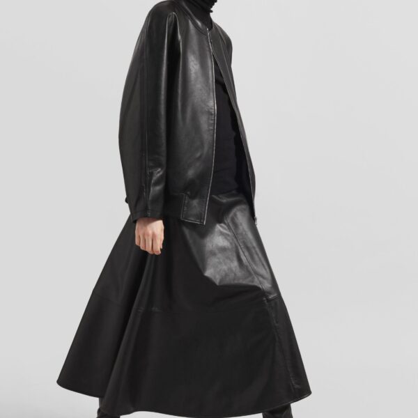 The Frankie Shop Savil Leather Midi Skirt - Black - Oversized Minimalist Skirts in Black - Shop at Coveti