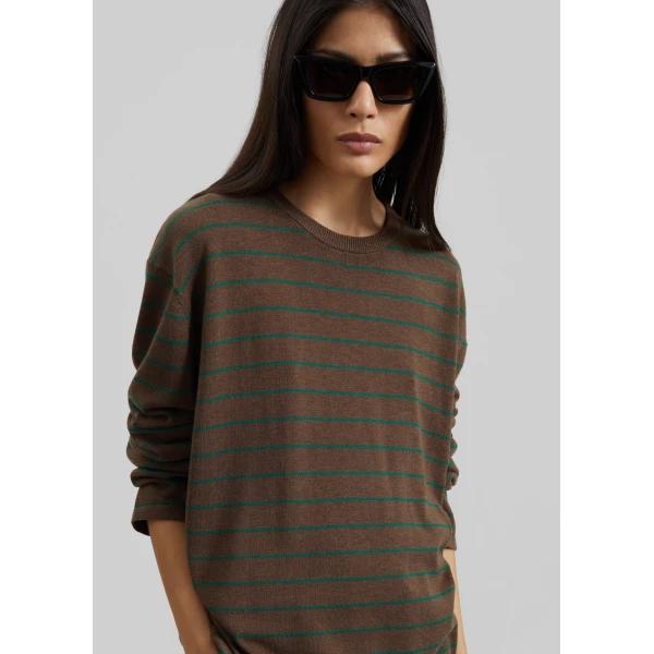 The Frankie Shop Sena Knit Pullover – Brown/Green Stripe, view 2