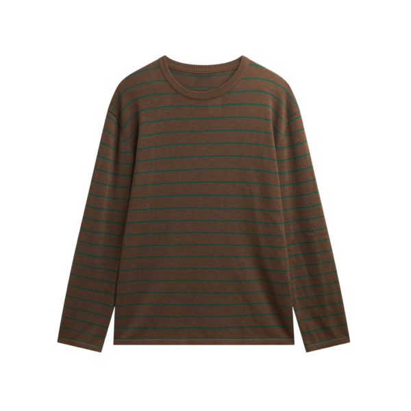The Frankie Shop Sena Knit Pullover - Brown/Green Stripe - Oversized Minimalist Knitwear in Brown - Shop at Coveti