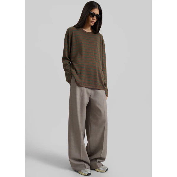 The Frankie Shop Sena Knit Pullover – Brown/Green Stripe, view 3