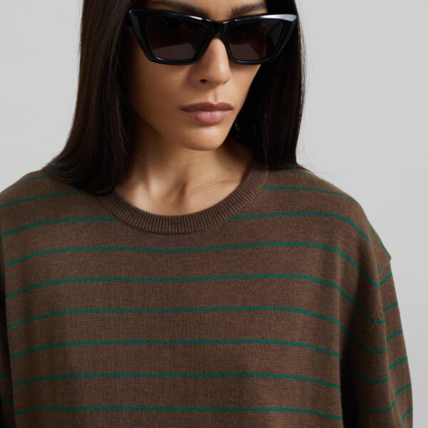 The Frankie Shop Sena Knit Pullover - Brown/Green Stripe - Oversized Minimalist Knitwear in Brown - Shop at Coveti