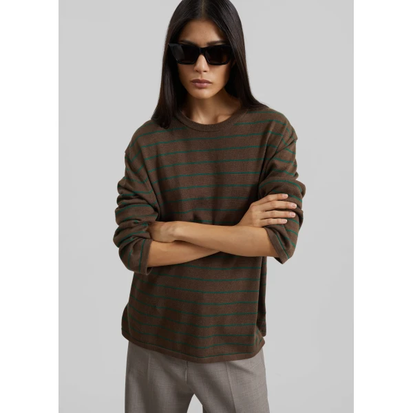 The Frankie Shop Sena Knit Pullover – Brown/Green Stripe, view 5