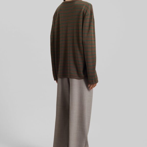 The Frankie Shop Sena Knit Pullover - Brown/Green Stripe - Oversized Minimalist Knitwear in Brown - Shop at Coveti