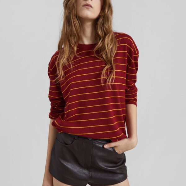 The Frankie Shop Sena Knit Pullover - Red/Yellow Stripe - Oversized Minimalist Knitwear in Red - Shop at Coveti