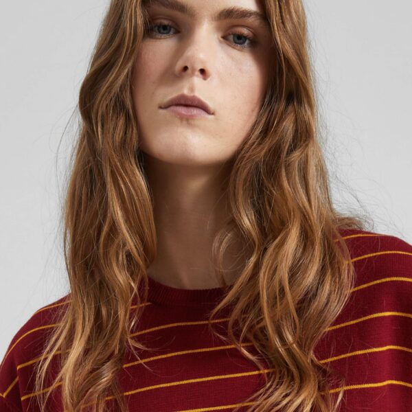 The Frankie Shop Sena Knit Pullover - Red/Yellow Stripe - Oversized Minimalist Knitwear in Red - Shop at Coveti