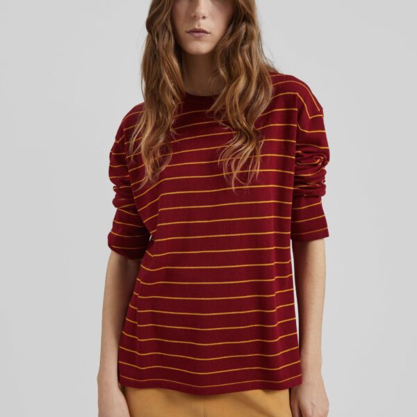 The Frankie Shop Sena Knit Pullover - Red/Yellow Stripe - Oversized Minimalist Knitwear in Red - Shop at Coveti