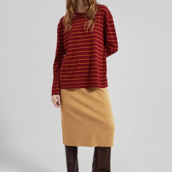 The Frankie Shop Sena Knit Pullover - Red/Yellow Stripe - Oversized Minimalist Knitwear in Red - Shop at Coveti