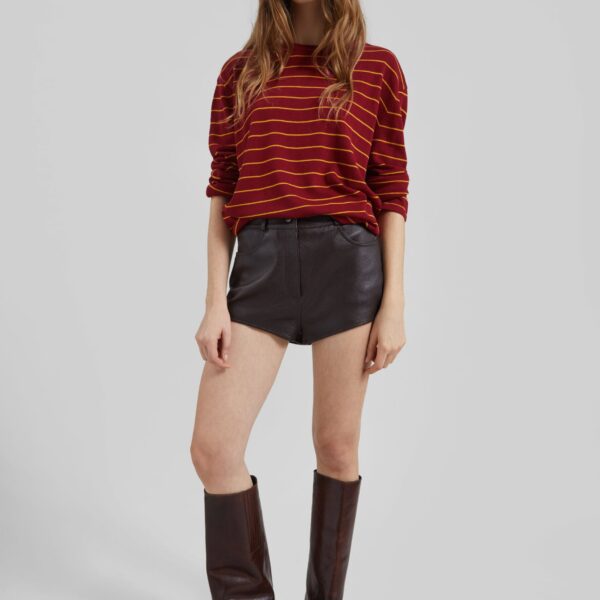 The Frankie Shop Sena Knit Pullover - Red/Yellow Stripe - Oversized Minimalist Knitwear in Red - Shop at Coveti