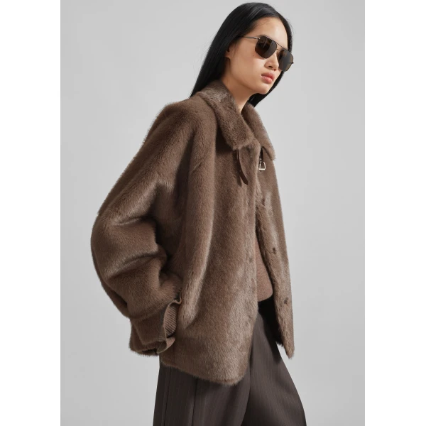 The Frankie Shop Senja Faux Fur Jacket – Brown, view 2