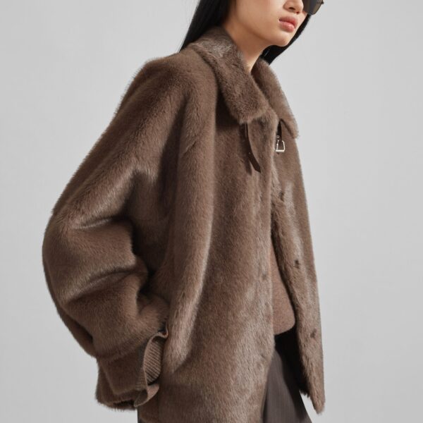 The Frankie Shop Senja Faux Fur Jacket - Brown - Oversized Minimalist Jackets in Brown - Shop at Coveti