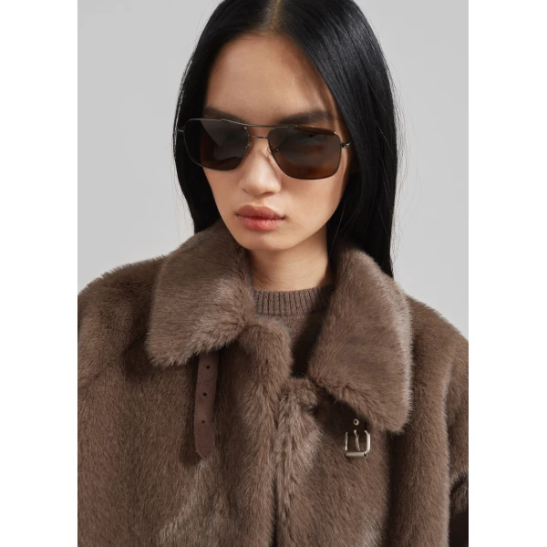 The Frankie Shop Senja Faux Fur Jacket – Brown, view 3