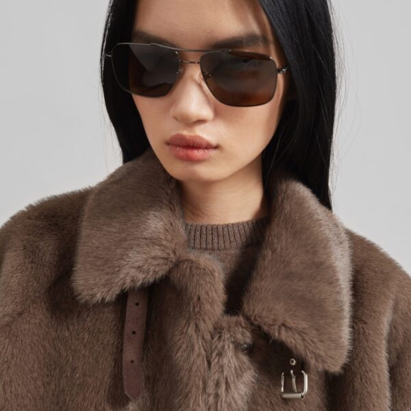 The Frankie Shop Senja Faux Fur Jacket - Brown - Oversized Minimalist Jackets in Brown - Shop at Coveti
