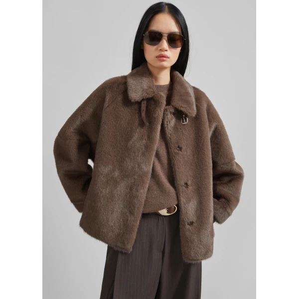 The Frankie Shop Senja Faux Fur Jacket – Brown, view 4
