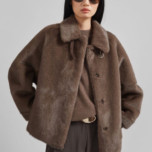 The Frankie Shop Senja Faux Fur Jacket - Brown - Oversized Minimalist Jackets in Brown - Shop at Coveti