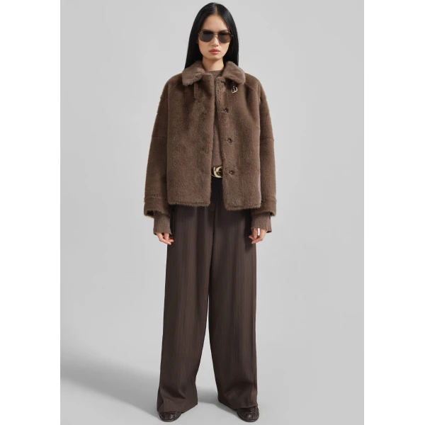 The Frankie Shop Senja Faux Fur Jacket – Brown, view 6