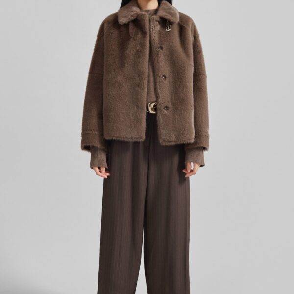 The Frankie Shop Senja Faux Fur Jacket - Brown - Oversized Minimalist Jackets in Brown - Shop at Coveti