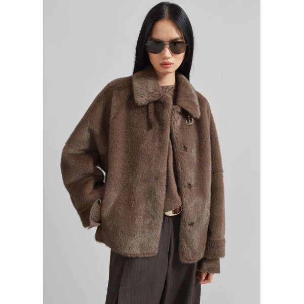 The Frankie Shop Senja Faux Fur Jacket – Brown, view 7