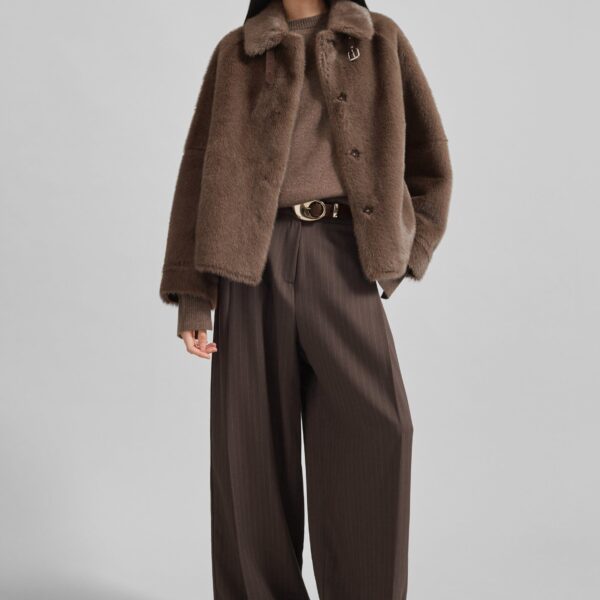 The Frankie Shop Senja Faux Fur Jacket - Brown - Oversized Minimalist Jackets in Brown - Shop at Coveti