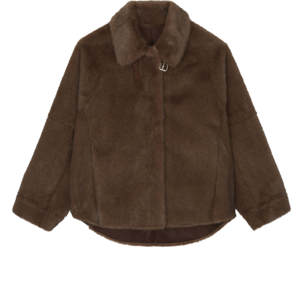 The Frankie Shop Senja Faux Fur Jacket - Brown - Oversized Minimalist Jackets in Brown - Shop at Coveti