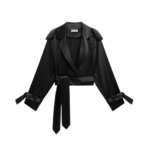The Frankie Shop Simona Satin Short Trench - Black - Oversized Minimalist Shorts in Black - Shop at Coveti