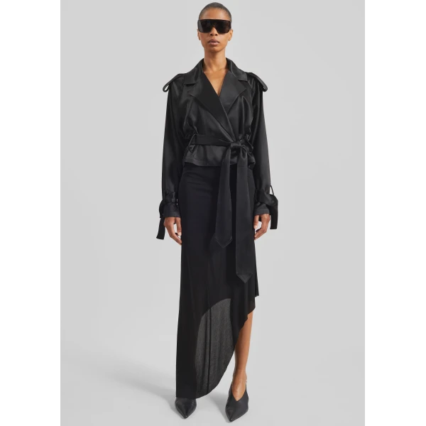 The Frankie Shop Simona Satin Short Trench – Black, view 3