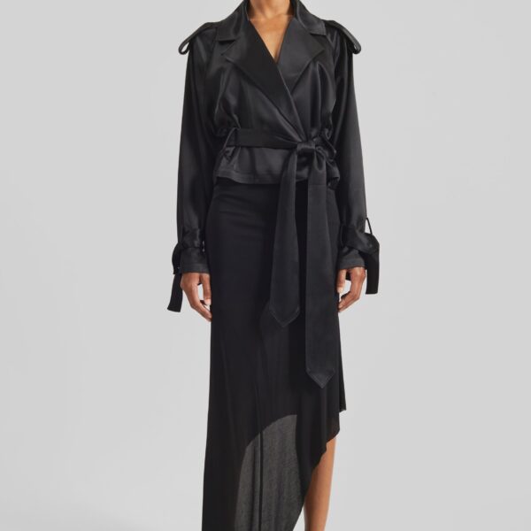 The Frankie Shop Simona Satin Short Trench - Black - Oversized Minimalist Shorts in Black - Shop at Coveti